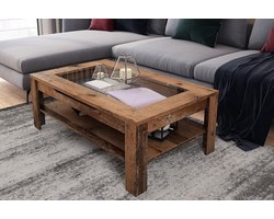 Moderne Salontafel Old Wood Look met Glazen Inzetstuk en Royale Lade (110x67 cm)