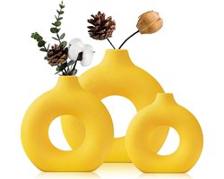 Moderne Scandinavische Decoratievazen Geel Donut Keramische Vaas Set 3 - Boho Beige Vaas Woonkamer Hal Bruiloft - Vensterbank Tafel Feest