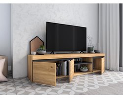 Moderne Scandinavische TV-meubelkast “Nordic Luxe” 160 cm – Oak/Black Design TV Lowboard met Grote Opbergruimte voor 32 t/m 70 inch TV – 41 x 160 x 40 cm