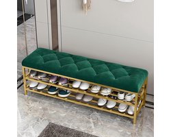 Moderne Schoenenbank - Halbank Gestoffeerd - Schoenen Opbergen - Fluwelen Zitting - 80x35x46cm - Groen