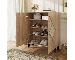Moderne schoenenkast 80x32x91 cm - met decoratief rieten patroon - stijlvolle hal kast met opbergruimte