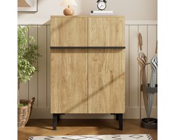 Moderne schoenenkast 95x60x34,5 cm - met opbergruimte en verstelbare planken - halopbergkast - houtkleur