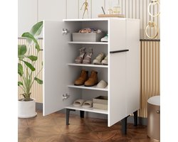 Moderne schoenenkast 95x60x34,5 cm - met opbergruimte en verstelbare planken - halopbergkast - wit