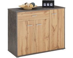 Moderne Schoenenkast met 1 Lade en 3 Deuren - Donker Beton/Wotan Eiken