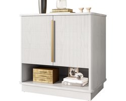 Moderne Schoenenkast-Met 2 Deuren en Open Vakken-Ruimtebesparend Flurschrank-Met Houtlook en Gouden Handgrepen-Schoenenrek voor de Hal of Slaapkamer-Wit