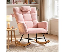 Moderne schommelstoel - Casual schommelstoel - Voetensteun - Hoofdsteun - Schuimvulling - Metalen frame - Roze