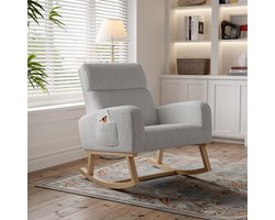 Moderne Schommelstoel – Kinderkamer en Woonkamer Zweefstoel met Massief Houten Poten, Accentfauteuil met Zijzakken, Comfortabele Schommelstoel voor Slaapkamer