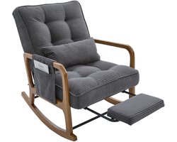 Moderne schommelstoel met voetensteun - Grijze corduroy voedingsstoel - Verstelbare rugleuning - 150 kg - Babykamer - 70x80x92 cm - Grijs
