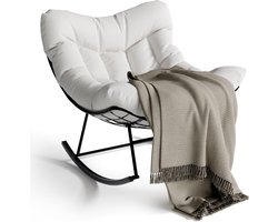 Moderne Schommelstoel voor Buiten met Kussen - Ergonomische Lounge Tuinstoel - Weerbestendig Metaal - Voor Tuin, Balkon, Veranda & Terras - Wit