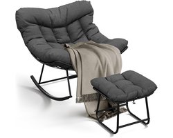 Moderne Schommelstoel voor Buiten met Voetenbank - Inclusief Kussens - Ergonomische Lounge Tuinstoel - Weerbestendig Metaal - Voor Tuin, Balkon & Terras