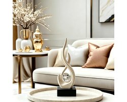 moderne sculpturen, decoratie, woonkamer, abstract kunstbeeld met glazen bol, ornamenten voor kantoor, hars, tafeldecoratie voor woonkamer, eetkamer, kantoor