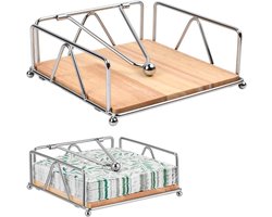 Moderne Servet Houder van Metaal en Hout, Gewogen Bar, Ideaal voor Keuken en Restaurant, 16.8 x 16.7 cm, Servetdispenser, Papieren Servetten, Keukenaccessoires