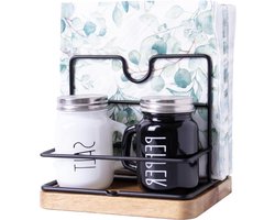 Moderne Servethouder Zwart - Napkin Dispenser voor Tafel Keukenaccessoires - Geschikt voor Keuken en Werkbladen - Zout en Peper Shaker (Bodem basis)