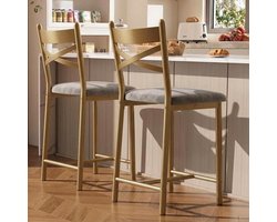 Moderne set barstoelen – gestoffeerde stoelen voor aanrecht hoogte met rugleuning en dikke PU-leder zitting, robuust zwaar belastbaar metalen frame, geschikt voor keukeneiland, eetkamer, bistro en restaurant, vintage zwart en goud