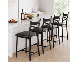 Moderne set barstoelen – gestoffeerde stoelen voor aanrecht hoogte met rugleuning en dikke PU-leder zitting, robuust zwaar belastbaar metalen frame, geschikt voor keukeneiland, eetkamer, bistro en restaurant, vintage zwart en goud