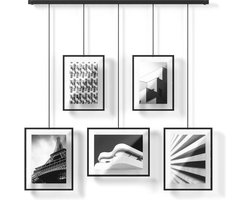 Moderne Set van 5 Fotolijsten met Hangende Staven - Zwart Staal