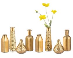 Moderne set van 8 vergulde glazen vazen voor tafeldecoratie, luxe mini-vaasjes voor bruiloften en creatieve cadeau-ideeën