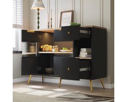 Moderne Sideboard met Glazen Deuren en LED Verlichting - Functioneel en Stijlvol Dressoir voor Woonkamer en Keuken