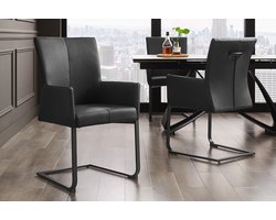 Moderne sledestoel SAMSON zwart echt leer met armleuning en metalen frame - 45176