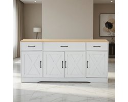 Moderne Smalle Dressoir Kast Wit – Multifunctionele Sideboard Opbergkast 160x37x75 cm – 3 Laden & 4 Deuren – Industrieel Design – TV Meubel & Woonkamer Kast Mobili Bella