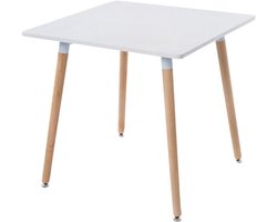 Moderne Tafel - Eettafel Vergadertafel - Eten Werken Ontspannen - Houten Poten - 80x80 cm - Mat Wit