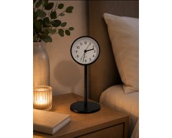 Moderne Tafel Klok - Zwart Metaal - Wekker - Verlichting - 8x4x21cm
