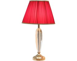 Moderne Tafellamp met Kristallen Basis en Rode Stoffen Lampenkap - Perfecte Bedlamp voor Slaapkamer en Woonkamer
