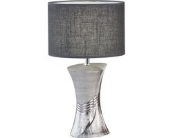 Moderne Tafellamp Zilver/Grijs met Stoffen Kap - Sfeervolle Verlichting voor Woonkamer of Slaapkamer