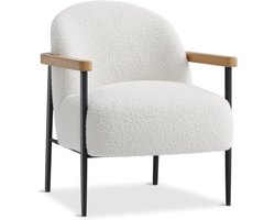 Moderne Teddy Fauteuil met Houtlook Armleuningen - Comfortabele Loungestoel / Leesstoel - Woonkamer & Slaapkamer - Wit