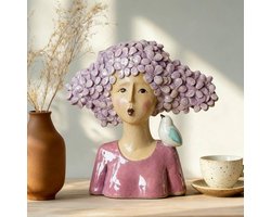 Moderne Tuinbeelden & Woondecoratie: Vrouwenbuste Sculptuur met Vogel (28 cm)