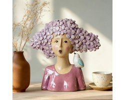 Moderne Tuinbeelden & Woondecoratie: Vrouwenbuste Sculptuur met Vogel (28 cm)
