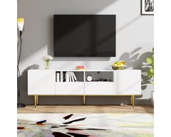 Moderne tv-kast 165×36×55 cm – Tv-meubel met gouden poten en gouden rand, geschikt voor 60–69 inch tv, elegant design met royale opbergruimte