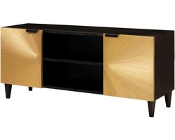 Moderne tv-kast - Lowboard meubel - Media opslag - Zwart goud design - 105 cm breed - Zwart en goud