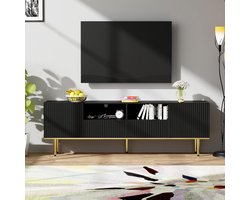 Moderne TV-kast - Lowboard Woonkamer - Opbergen Media - Gouden Poten Design - 165x36x55cm - Zwart