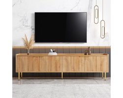 Moderne TV-kast met gestructureerde deuren – Elegant lowboard met gouden handgrepen en poten, 170×35×47,5 cm