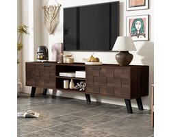 Moderne Tv meubel 160,5 x 35,5 x 45 cm - met 2 deuren en 2 open vakken - donkerhouten kleur