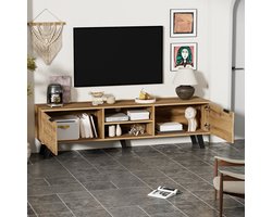 Moderne Tv meubel 160,5 x 35,5 x 45 cm - met 2 deuren en 2 open vakken - houtkleur