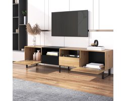 Moderne tv meubel 190x38x48cm - grote opbergruimte - met lades - zwart en houtkleur
