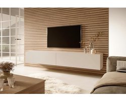 Moderne TV Meubel Media Kast Beige 200 cm Breed met Afsluitbare Vakken voor TV en Gameconsole Geschikt tot 75 Inch Schermen - Beige