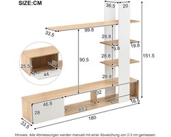 Moderne tv-meubel met boekenkast en opbergruimte 180 cm breed