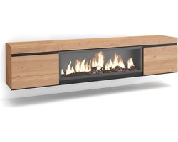 Moderne TV-Meubel met Elektrische Haard en Opslag | Voor TV's tot 80" | Eiken en Zwart | Hangend Design