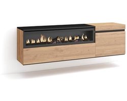 Moderne TV-Meubel met Elektrische Haard | Lowboard voor Woonkamer en Eetkamer | Geschikt voor TV's tot 65 inch | Eiken/Zwart | 150x45x35 cm
