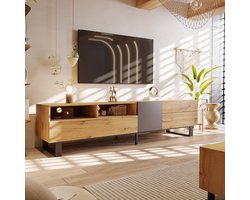 Moderne TV-meubel met houtnerf en Colorblocking - 180 cm - Tijdloos design