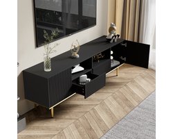 Moderne tv meubel met lade - met gouden poten en gouden omlijsting - zwart
