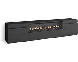 Moderne TV-meubel met opslag | 200 x 45 x 35 cm | Voor TV's tot 80 inch | Zwart met elektrische open haard