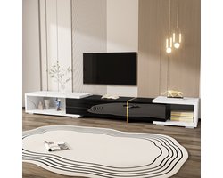 Moderne Tv-meubel met variabele lengte (140-260 cm) - draaifunctie - wit marmeren buitenkant met matzwarte afwerking