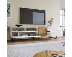 Moderne Tv-meubel - wit en houtlook - 180 x 50 x 38 cm - minimalistisch design