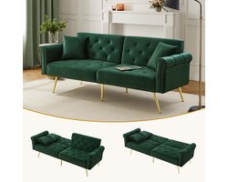 Moderne tweepersoons slaapbank - met slaapfunctie - rugleuning in drie standen verstelbaar - donker groen