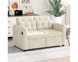Moderne tweezitsbank - 3-in-1 uittrekbare bank met verstelbare rugleuning - USB - armleuningzak en kussen - beige