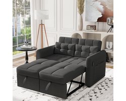 Moderne tweezitsbank - 3-in-1 uittrekbare bank met verstelbare rugleuning - USB - armleuningzak en kussen - grijs